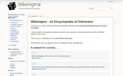 Wikenigma: An 'Encyclopedia of Unknowns'