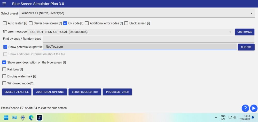 Blue Screen Simulator Plus : Simulateur d'écrans bleus