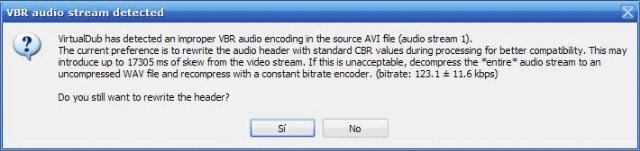 Error muy frecuente al cargar un archivo con pista de audio de bitrate variable