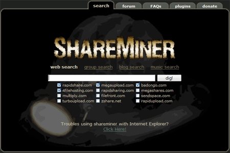 ShareMiner te permite buscar en decenas de sitios de almacenamiento en línea