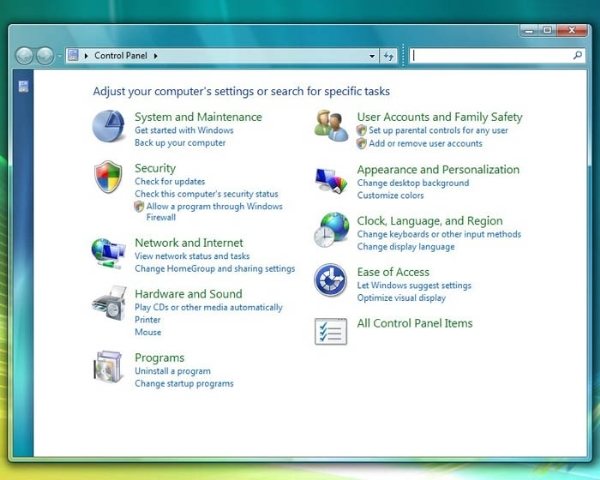 Panel de Control en Windows 7 M1