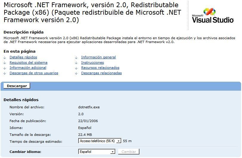 La zona de descarga para el .NET Framework
