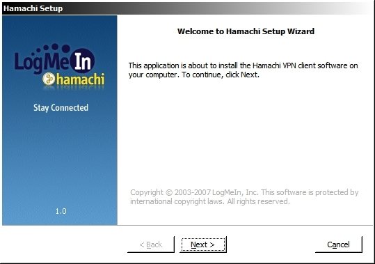 La pantalla de instalación de Hamachi