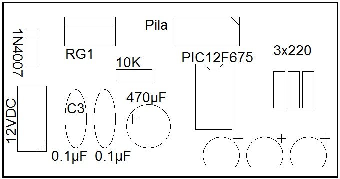 Posición de los componentes sobre el PCB.