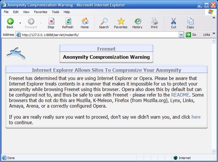 El Internet Explorer "llama a casa" por lo que FreeNet no lo considera seguro
