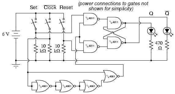 Circuito de ejemplo con compuertas NAND y NOR.