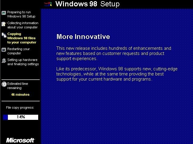 El instalador de Windows 98 permitía personalizar la configuración. Buenos tiempos.