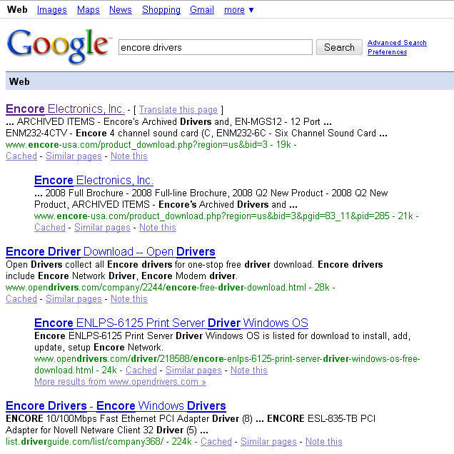 Resultados para la misma búsqueda en Google