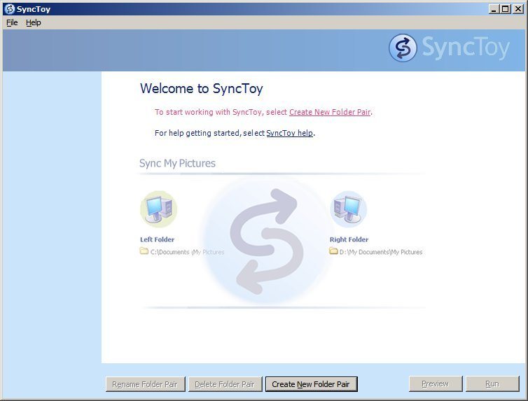 La pantalla principal de SyncToy