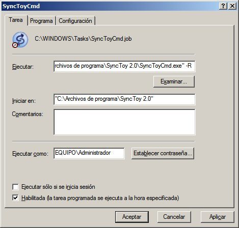 Creando la tarea en Windows XP