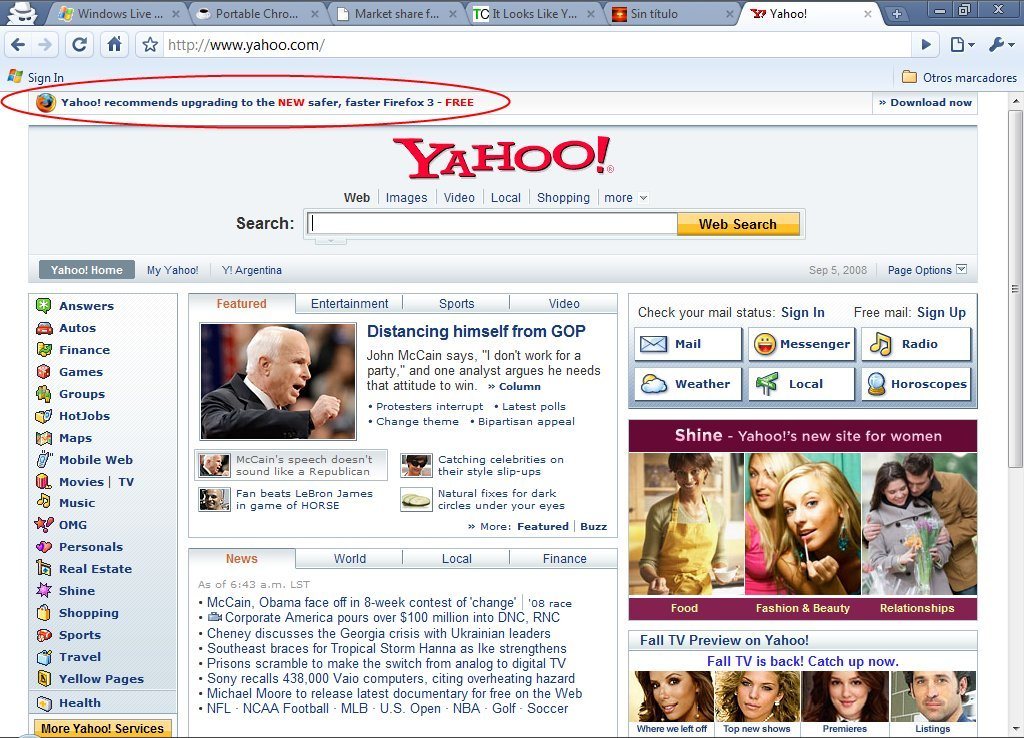 Yahoo le dice que no a Chrome...