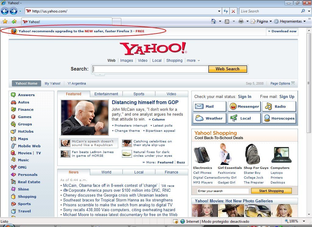 ... y lo mismo a IE. Para Yahoo se volvió "Firefox or die!"