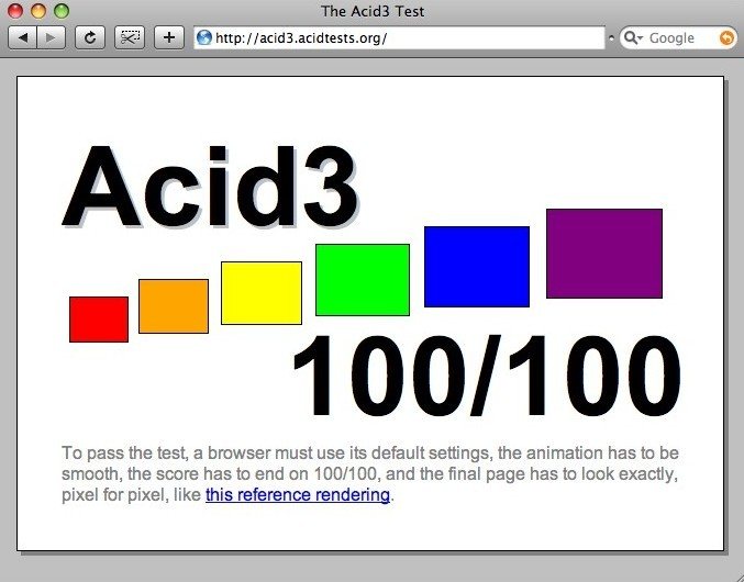 100/100 en Acid3, en solo 0.33s. ¡Épico!