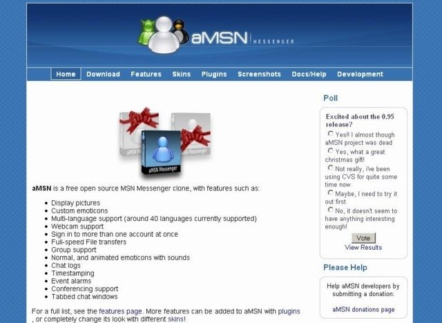 Desde la web de aMSN es posible descargar funciones agregadas (plugins) y pieles (skins) para el mensajero