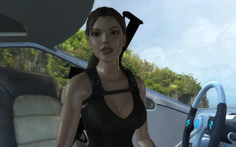 En esta nueva aventura, Lara nada más que de costumbre. Y tiene un lindo efecto mojado que lo demuestra.
