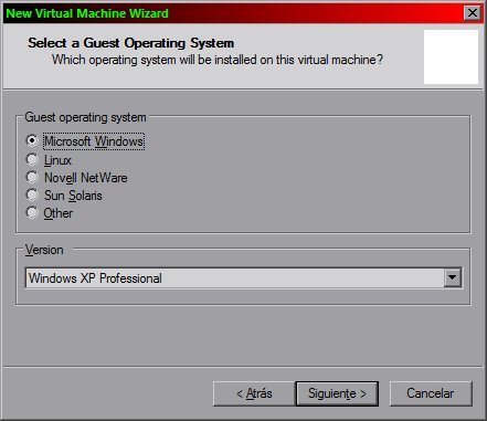 En nuestro ejemplo instalaremos Windows XP