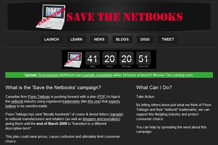 La página "Save the Netbooks"