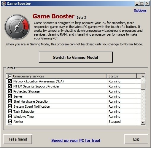 Game Booster desactiva servicios y corta procesos de forma automática