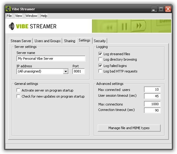 Un vistazo por la configuración de "identidad" del server en Vibe Streamer