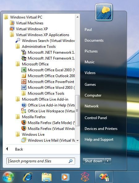 El Modo XP y Windows 7 compartirán el menú de inicio