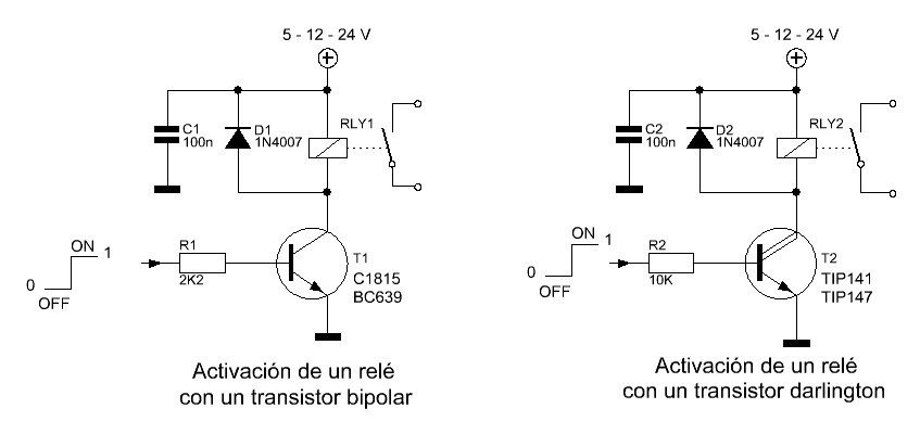 Ejemplos de manejo de relés con transistores NPN