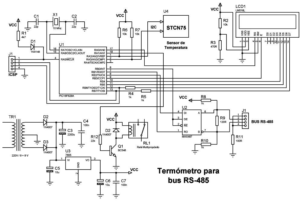 Circuito completo del Termómetro con conectividad RS485