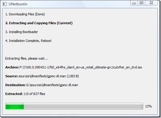 El programa extraerá los archivos de la imagen y cargará el bootloader para la instalación