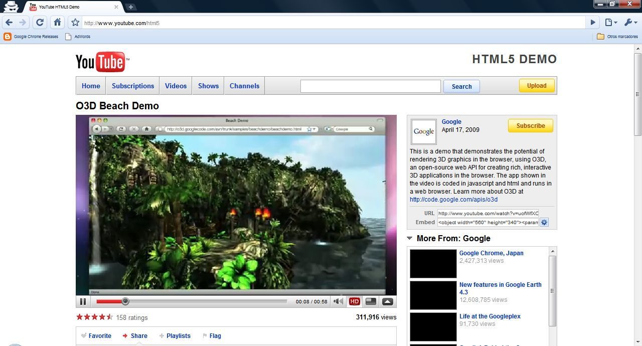 La demo de HTML 5 en el sitio de YouTube: Mírala con Chrome