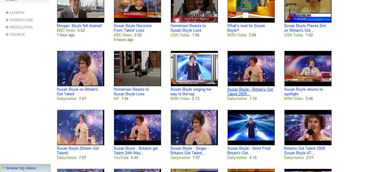 En esta búsqueda, MSN Video tiene tres vídeos antes que YouTube
