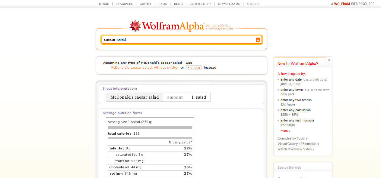 Wolfram mostró información nutricional, pero nada sobre la receta