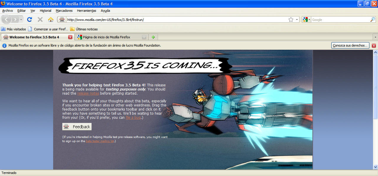 La beta 4 ya lo anunciaba: "Firefox 3.5 está viniendo..."