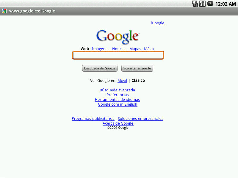 El portal de Google, una vez que la conexión a Internet fue configurada