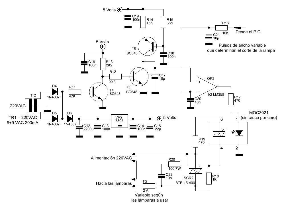 Circuito de un dimmer controlado por microcontrolador