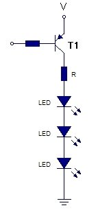El transistor controla el encendido de los LEDs...
