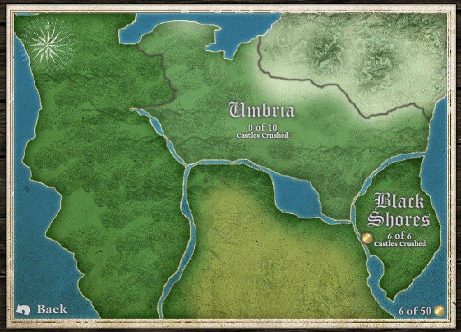 El mapa del reino. Cada sector contiene varios castillos