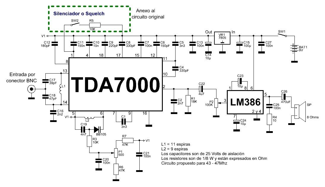 El original circuito del TDA7000 con las reformas adecuadas