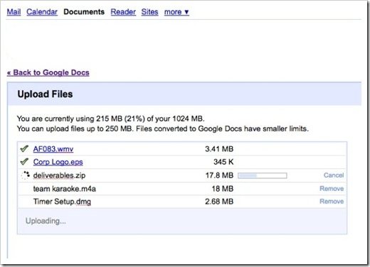 Una idea de cómo se verá el nuevo sistema de carga de archivos en Google Docs