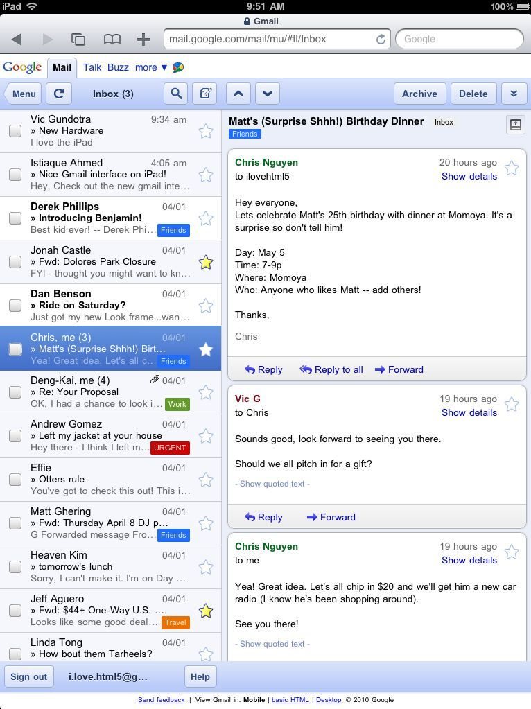 El nuevo diseño de Gmail, exclusivo para iPad.