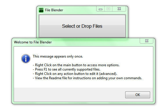 Un primer mensaje, y una pequeña ventana son toda la interfaz de File Blender