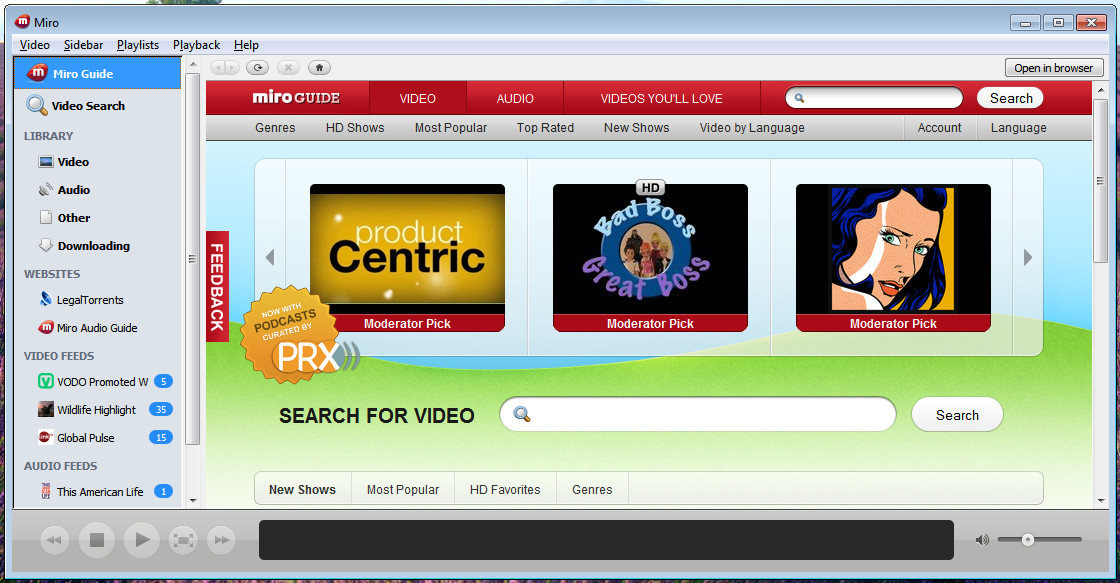 Puedes buscar vídeos en la Red, y descargarlos directamente desde el interior del reproductor