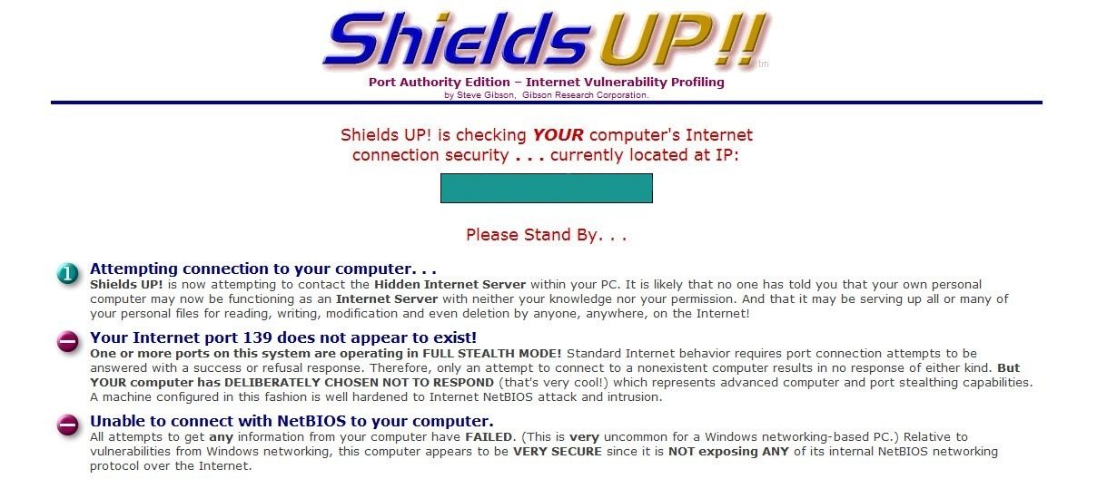 ShieldsUP! ofrece una buena cantidad de consejos para evitar problemas de seguridad.