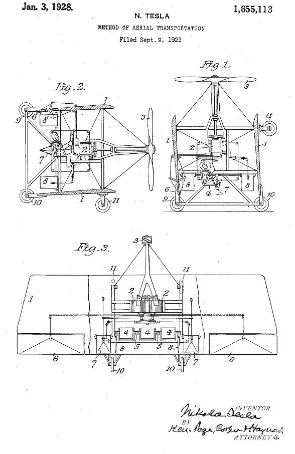 En 1928 el gran Nikola Tesla logró la patente de un VTOL.