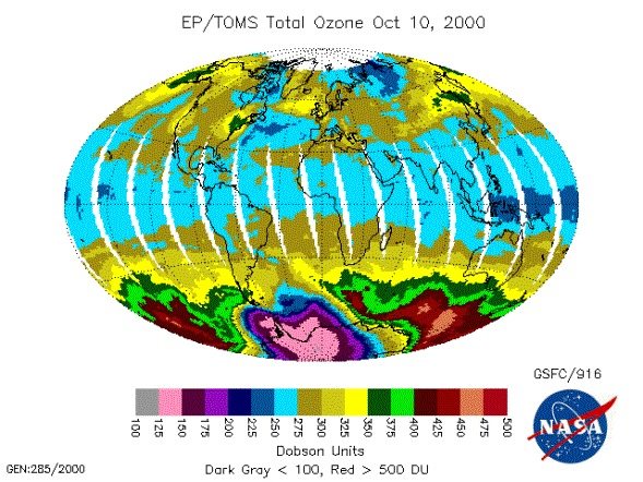 Aspecto de la capa de ozono en octubre del 2000.