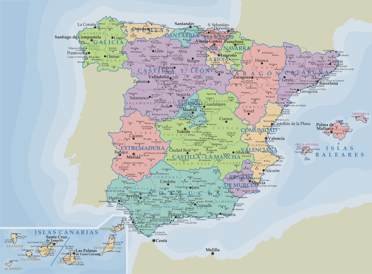 Mapa político de España.