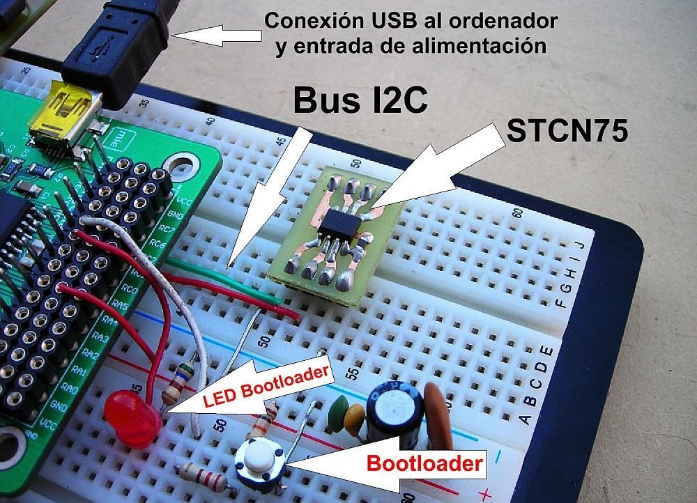 El sensor de temperatura STCN75 instalado y conectado al bus I2C