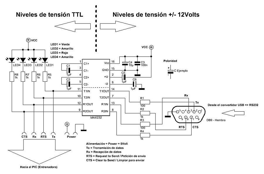 Circuito propuesto para una interfaz Microcontrolador / RS-232