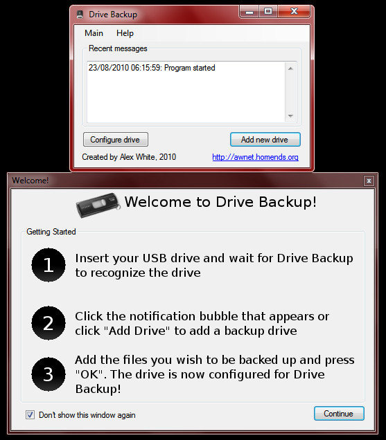 Drive Backup te recibirá de esta forma una vez instalado
