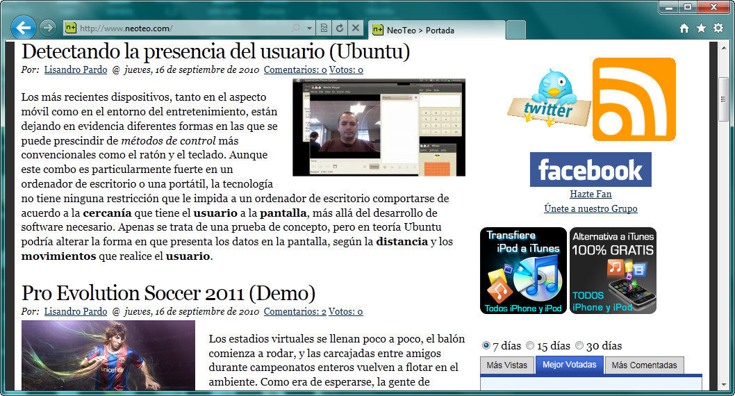La clásica visita a nuestro sitio, con Internet Explorer 9