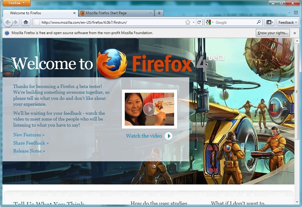 Así se presenta Firefox 4.0 beta 7. Ha mejorado mucho con respecto a la beta anterior.