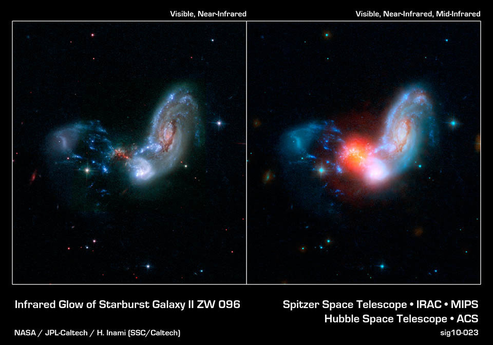 Violento choque de galaxias que provoca un inmenso estallido de luz infrarroja